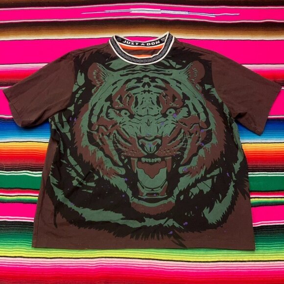 Just Don All City Basketball T Shirt Men's M Tiger Graphic All Over Print Brown - Picture 1 of 5